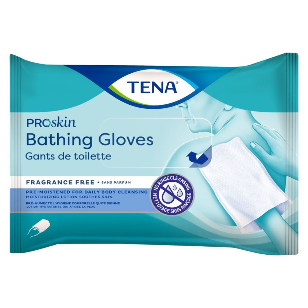 Gants de toilette TENA ProSkin sans parfum – caisse de 45 paquets de 5