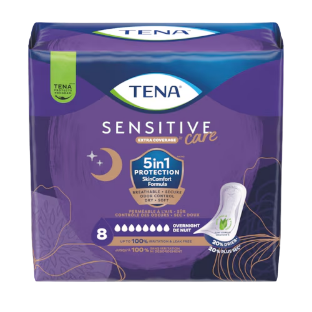 Serviettes de nuit TENA Sensitive Care 16 po – caisse de 84